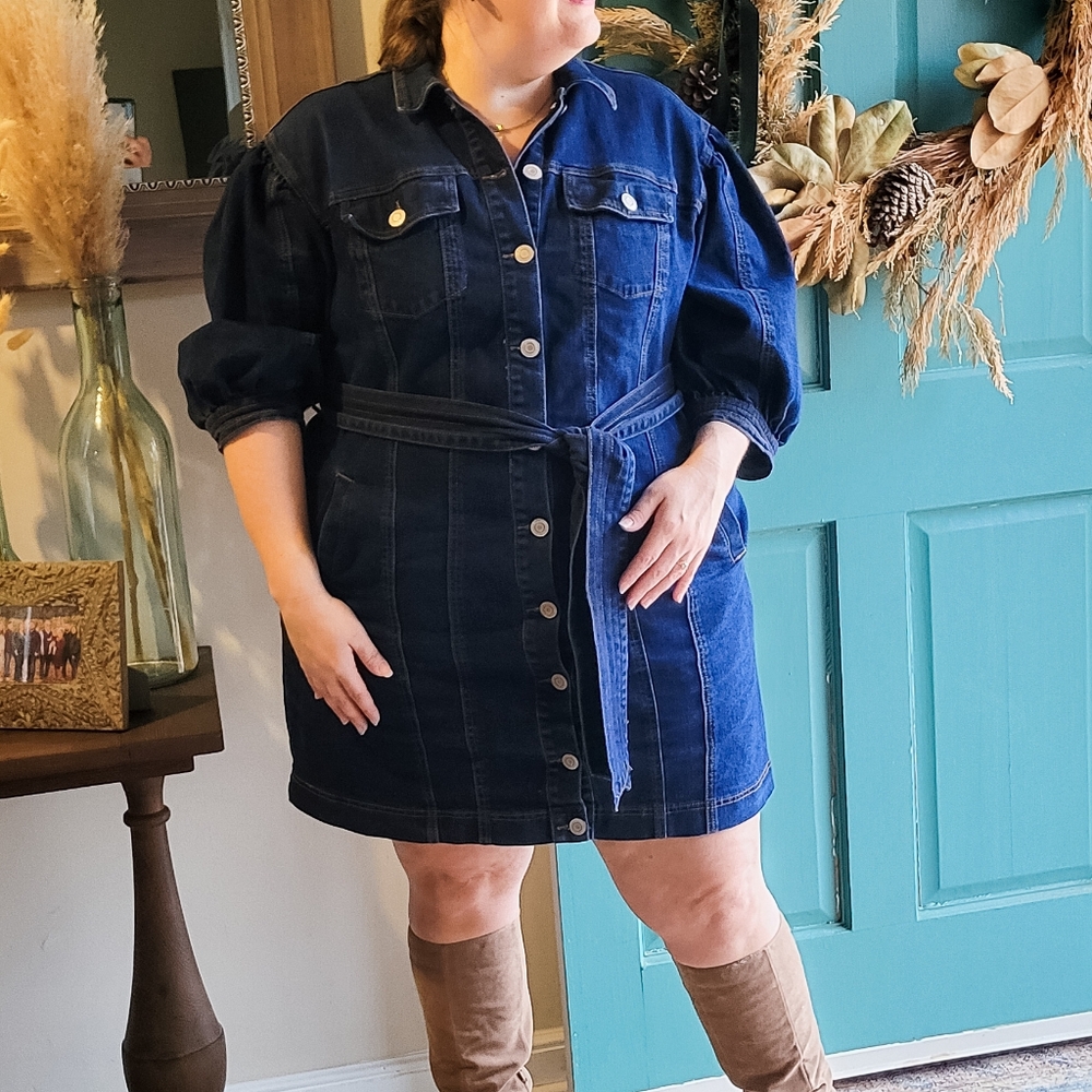 Eloquii puff sleeve denim shirt dress